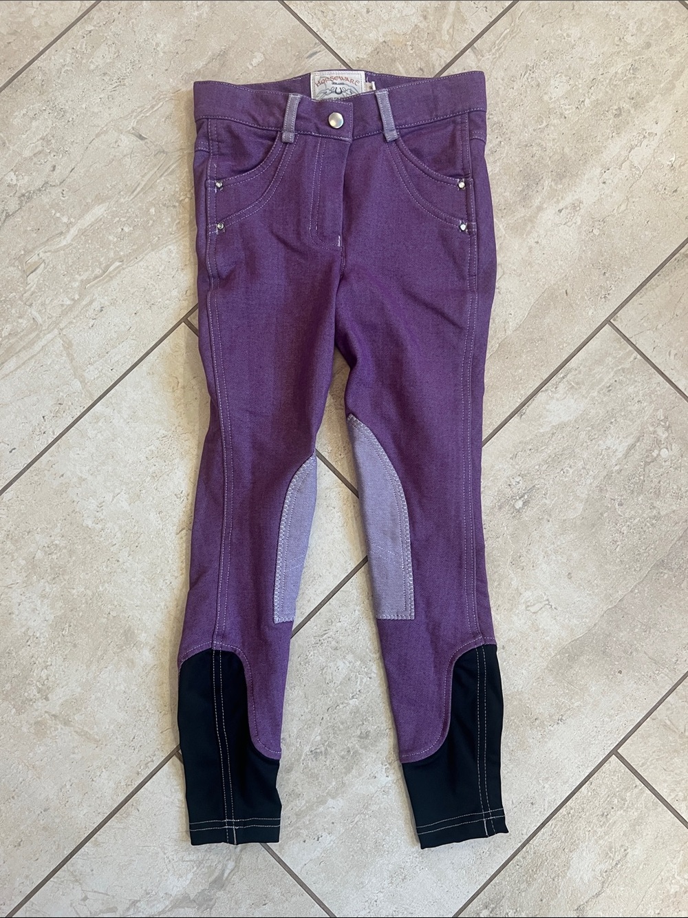 Kids 24R (8/9 Girls) Purple Riding Tights with Sparkle Pockets